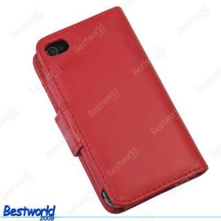 Red Wallet Flip Leather Case Cover For APPLE iPhone 4  