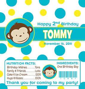 MOD MONKEY BOY BIRTHDAY CANDY WRAPPERS / PARTY FAVORS  