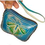 Genuine Leather Mini Wallet/Cards Holder,Blue Butterfly Shape  