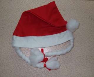  Santa Claus Hat Cap White Plush Brim Ball Rope Plait Braid NE  