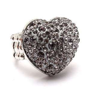  Bubbly Crystal Rhinestone Heart Stretch Adjustable Ring 