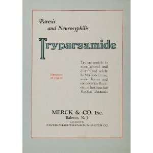 1929 Ad Merck Tryparsamide Paresis Syphilis Treatment   Original Print 