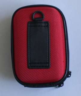 This is a CLEARANCE sale of a red camera hard pouch. The pouch has a 