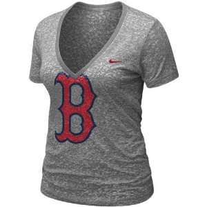 Nike Boston Red Sox Ladies Ash History Burnout Premium V neck T shirt 