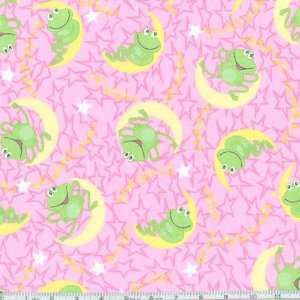  44 Wide Flannel Frogs Over The Moon Pink Fabric By The 
