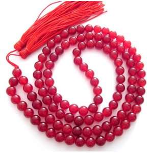  8mm 108 Red Agate Beads Buddhist Prayer Japa Mala Necklace 