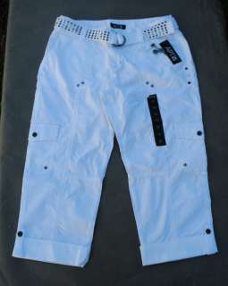 NWT $44 Apt 9 Poplin Convertible Cargo Capri Pants w/Studded Belt Sz 