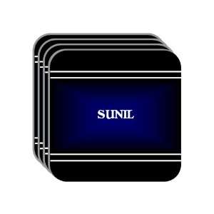Personal Name Gift   SUNIL Set of 4 Mini Mousepad Coasters (black 