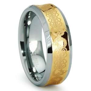 Concave Gold Inlay Celtic Tungsten Carbide Wedding Band Ring 9mm Sz 10 
