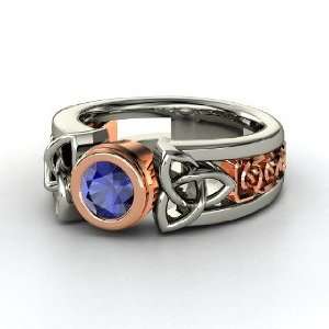    Celtic Sun Ring, Round Sapphire Sterling Silver Ring Jewelry