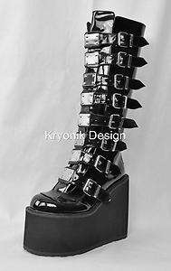   Swing 815 goth gothic cyber buckled knee high platform boots patent 9