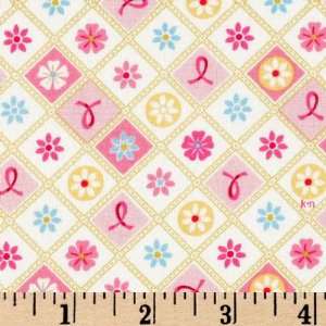  45 Wide Pink Ribbons of Hope Diamonds Multi Fabric By 