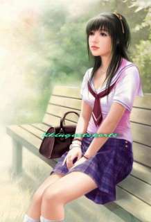 wonderful paintingpretty girl student sitting at bench  