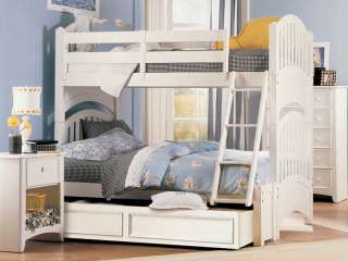Youth White Twin/Full Size Bunk Bed with Trundle  