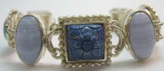 Signed Sterling Silver 925 Lapis, Lace Agate, Turquoise & MOP Toggle 