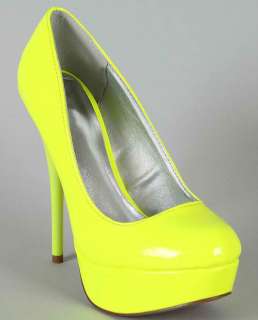   High Heels Patent Platform Stiletto Pumps Yellow Neon Size  