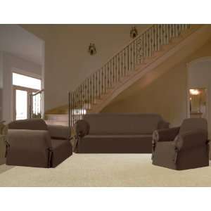  3Pcs Brown Micro Suede Sofa /Loveseat / Chair Slipcover 