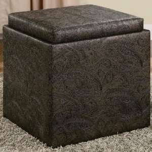 Lift top storage ottoman in a Paisley embossed design 
