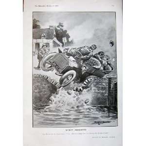  1905 Cartoon Men Motor Car Crashing River Bridge Buxton 