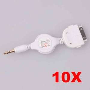  iPod Dock Connector to White Car Stereo Aux 3.5mm Retractable Audio 