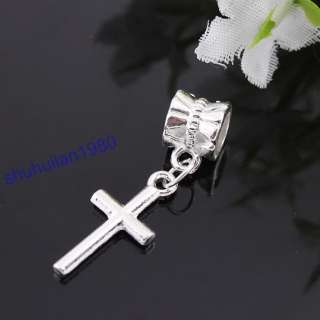 50X Uesful Silver Plated Cross Charm Beads Fit Bracelet  