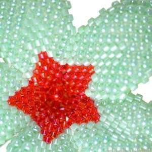   Plumeria Flower   pearly pastel green with red star   beadwoven flower