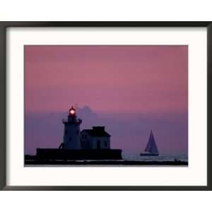 Lighthouse as the Sunset Comes to Lake Erie off the Coast of Cleveland 