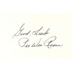  Pee Wee Reese Autographed Picture   3x5 Card Sports 