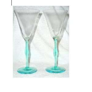   Set of 2 Blue & Clear with Swirl Design Stem Glasses 