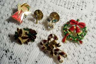 Lot Vintage Christmas Xmas Pins Candy Cane Wreath Angels Cross Bells 