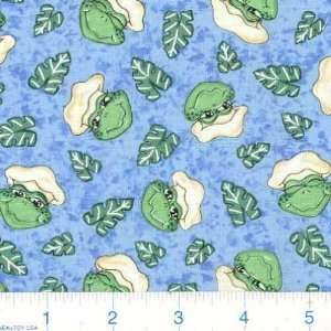  45 Wide Green Griller Frog Chef Blue Fabric By The Yard 