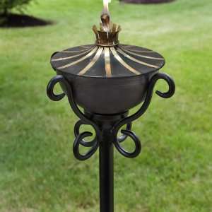   Accented Zinc Garden Torch with Scroll Floor Stand   Weathered Zinc