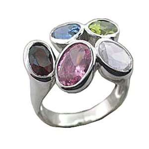  Multi Colored CZ Bubble Burst Ring , 925 Silver   Size 6 