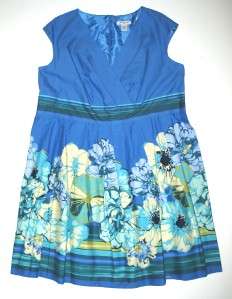 NWT Blue LIZ CLAIBORNE Woman Pleated Floral Sleeveless Dress 24W 