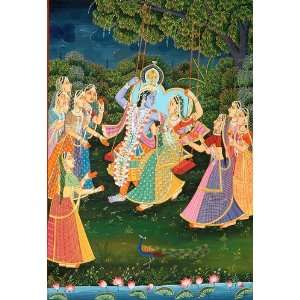  Radha Krishna on a Swing   Water Color Painting On Cotton 
