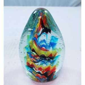  Murano Design Squiggly Rainbow Egg Paperweight PW 813 