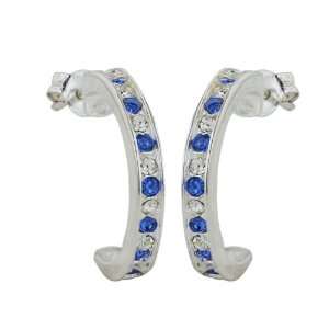  Sterling Siver H Hoop Blue and colorless Crystal Earrings 