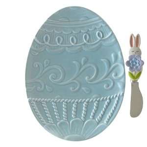  Blue Egg Shaped Plate with Bunny Spreader by Grasslands 