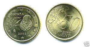 Spain España, 50 Euro Cent 2002 UNC Key date  