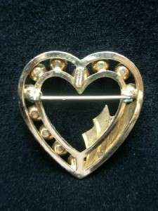 Vintage Catamore 12k GF Rhinestone Heart Brooch  