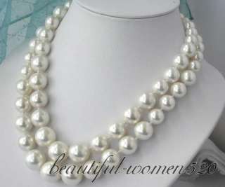 2row 16mm white southsea shell pearl tower necklace  