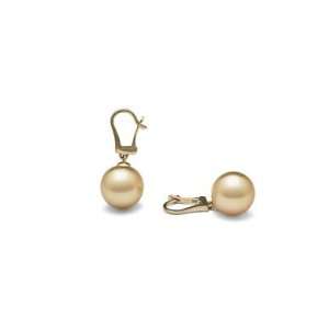  Golden South Sea Pearl Dangle Earrings, 9.0 10.0 mm 