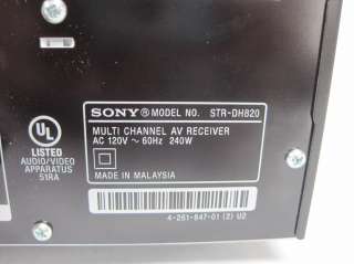 Sony STR DH820 7.2 Channel 3D Surround Sound A/V Dual Sub Out 7.2CH 