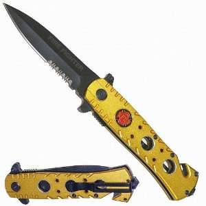   Fire Fighter Spring Assisted Rescue Knife   Yellow