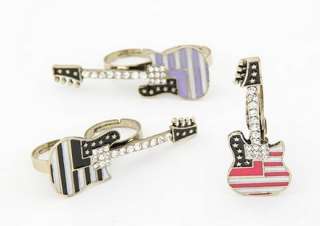   American Flag Pattern Crystal Music Guitar Double Finger Ring  