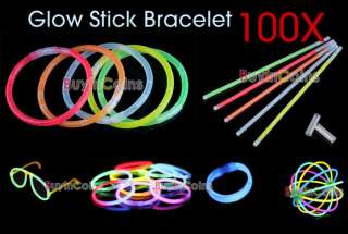 100 X Multi Color Glow Stick Light Bracelets Party Fun  