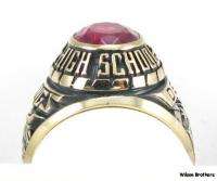   High School Class RING   10k Yellow Gold Solid Back Red Stone  