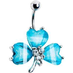    Aqua Cubic Zirconia Glitter Stone Flower Belly Ring Jewelry