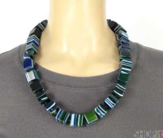 Sobral Jackie Brazil Resin Cube Beaded Necklace Blues  