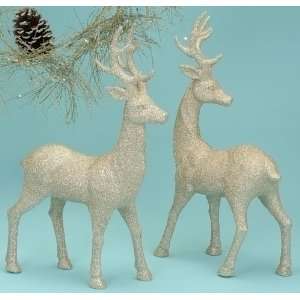 Set of 2 Christmas Morning Champagne Glitter Standing Reindeer Figures 